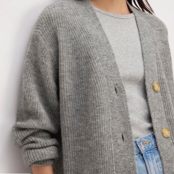 Everlane Oversize Alpaca Pocket Cardigan Heathered Stone Sweater Wool Light S - Picture 3 of 10
